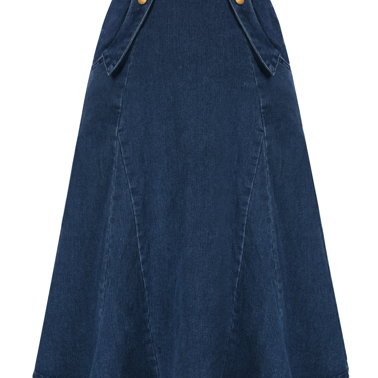 Denim Skirts Knee Length Vintage Elastic High Waist A-Line Midi Jean Skirts with Pockets