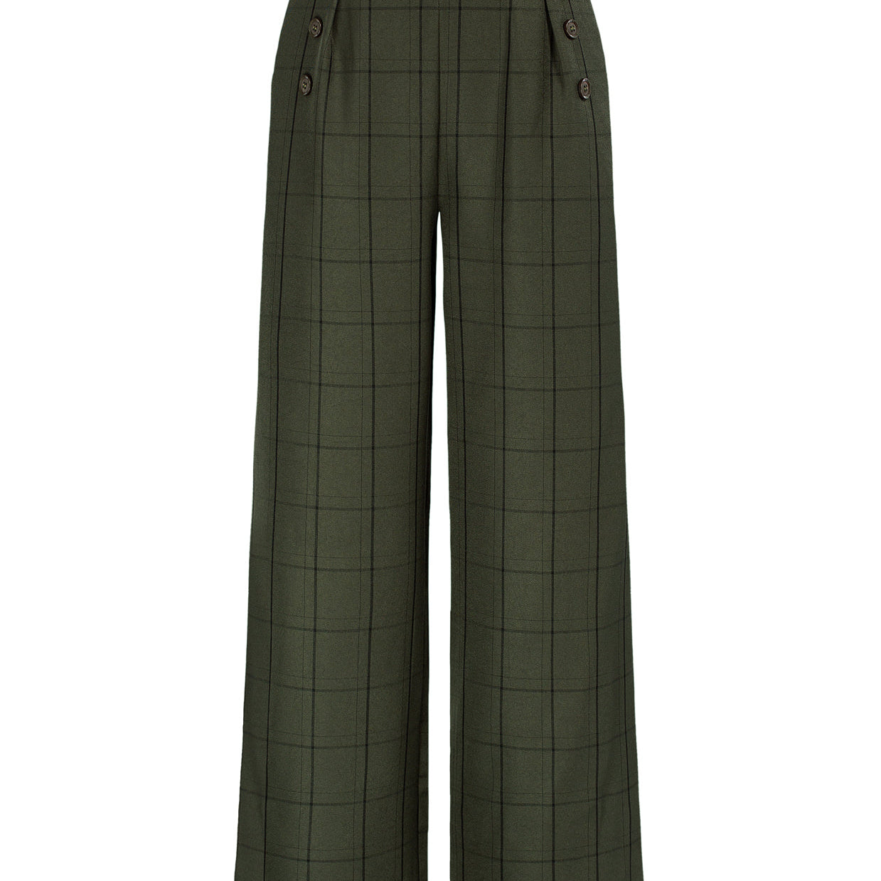 Influencer High Waisted Wide Leg Pants Button Decorated Casual Stretchy Trousers with Pockets