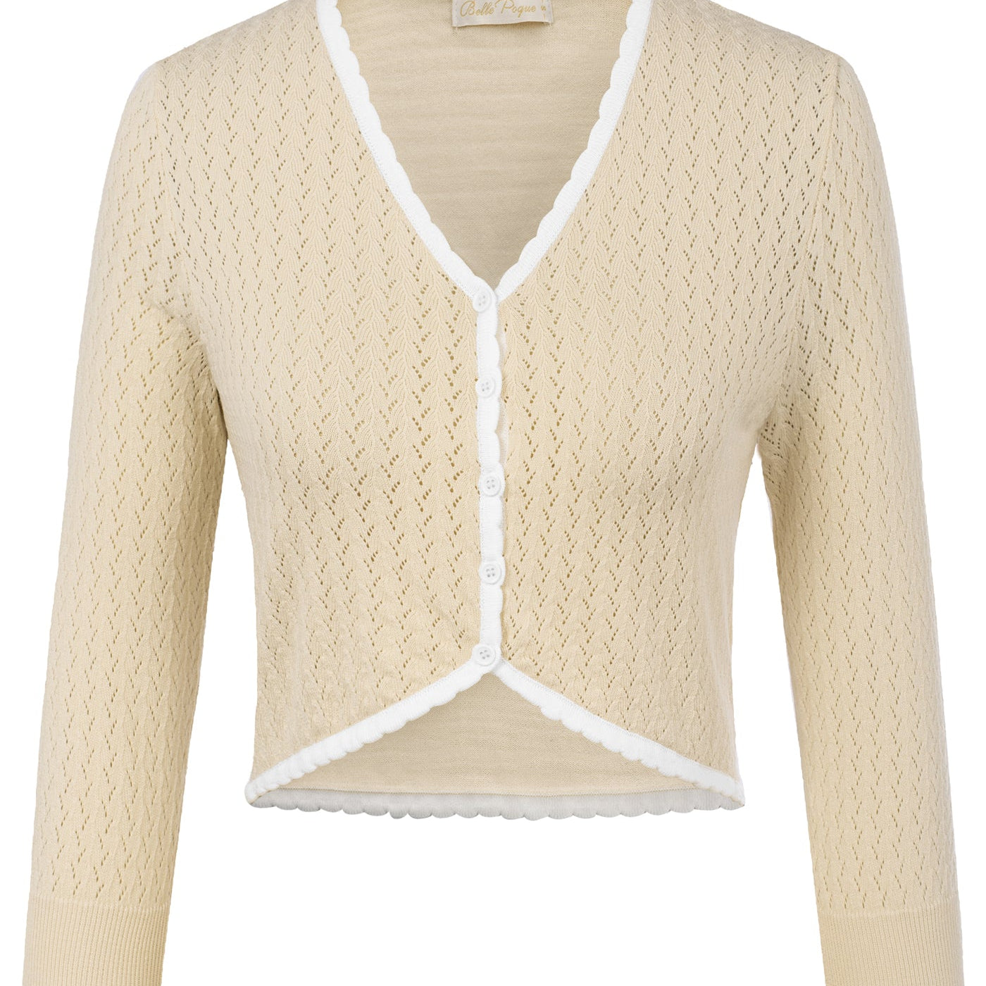 Open Front Scalloped Knit Cropped Cardigan