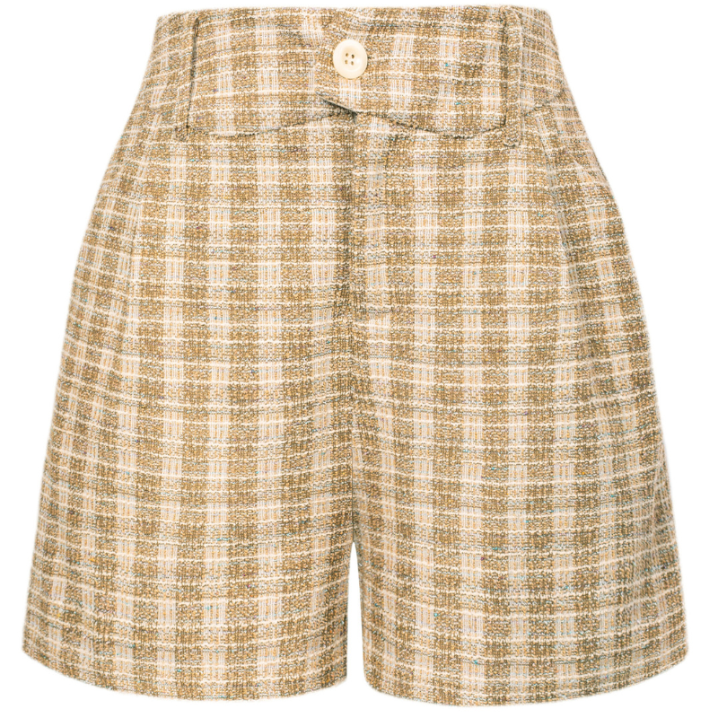Seckill Offer⌛Vintage Tweed Shorts Elastic Waist Mid-Thigh Length Shorts