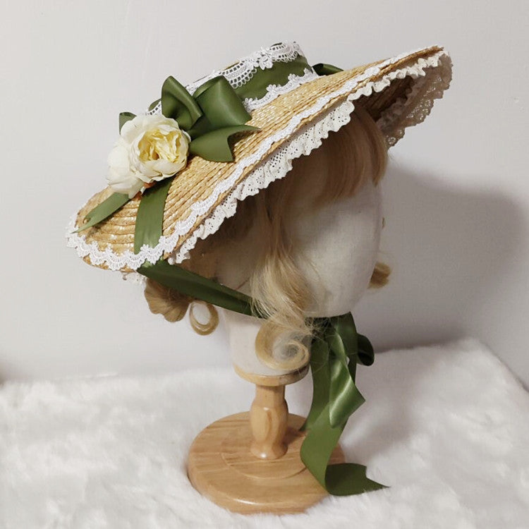 Retro Elegant Floral Flat Hat Tea Party Straw Hat
