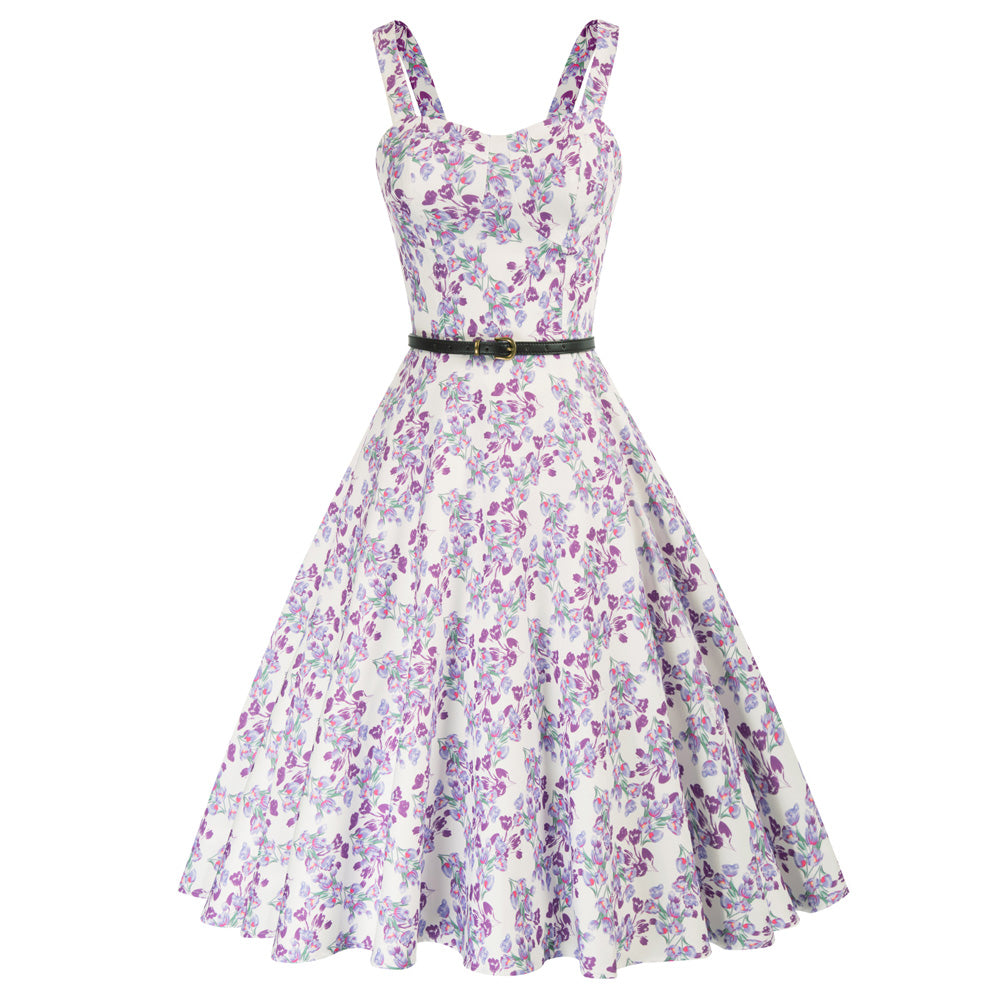 Cherries Print Sweetheart Neck Flared A-Line Dress with Belt - Belle Poque Offcial