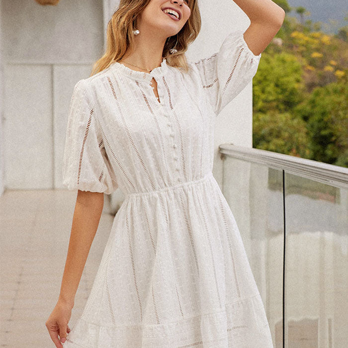 Cotton Hollow Embroidered Mini Dress