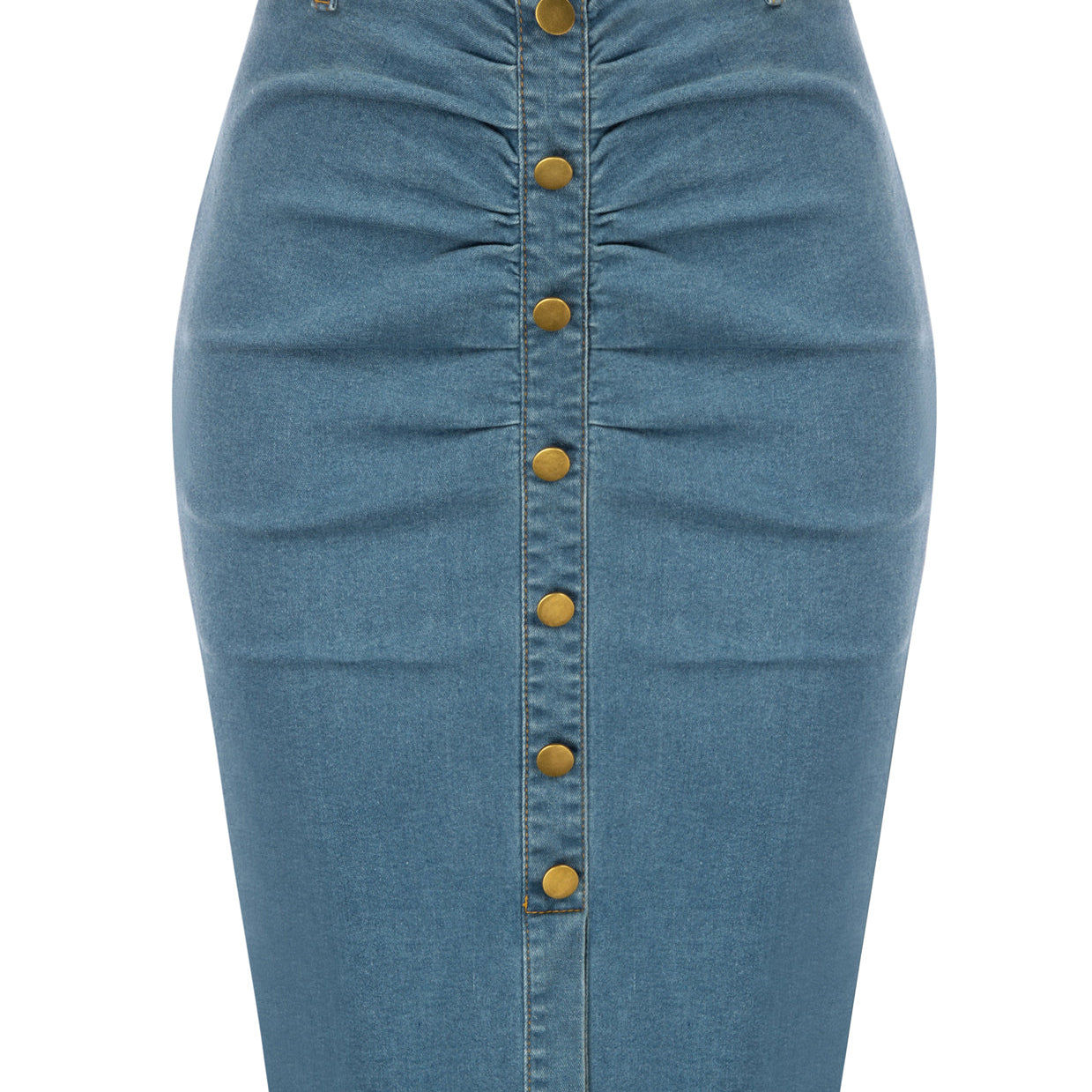 Influencer Vintage Jean Skirt with Belt High Waist Ruched Front Bodycon Skirt