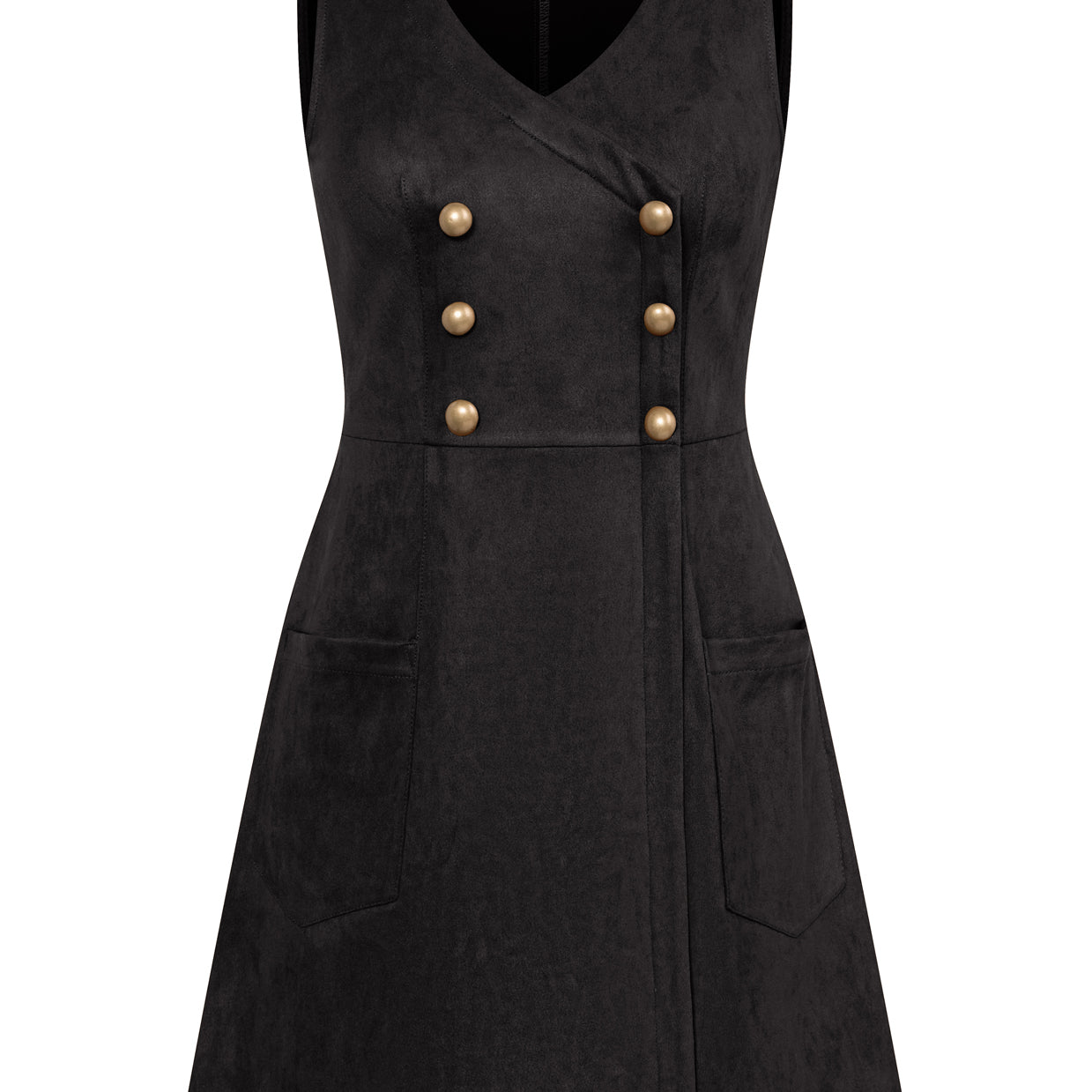 Vintage Faux Suede Dress Sleeveless V-Neck Elastic Waist A-Line Dress