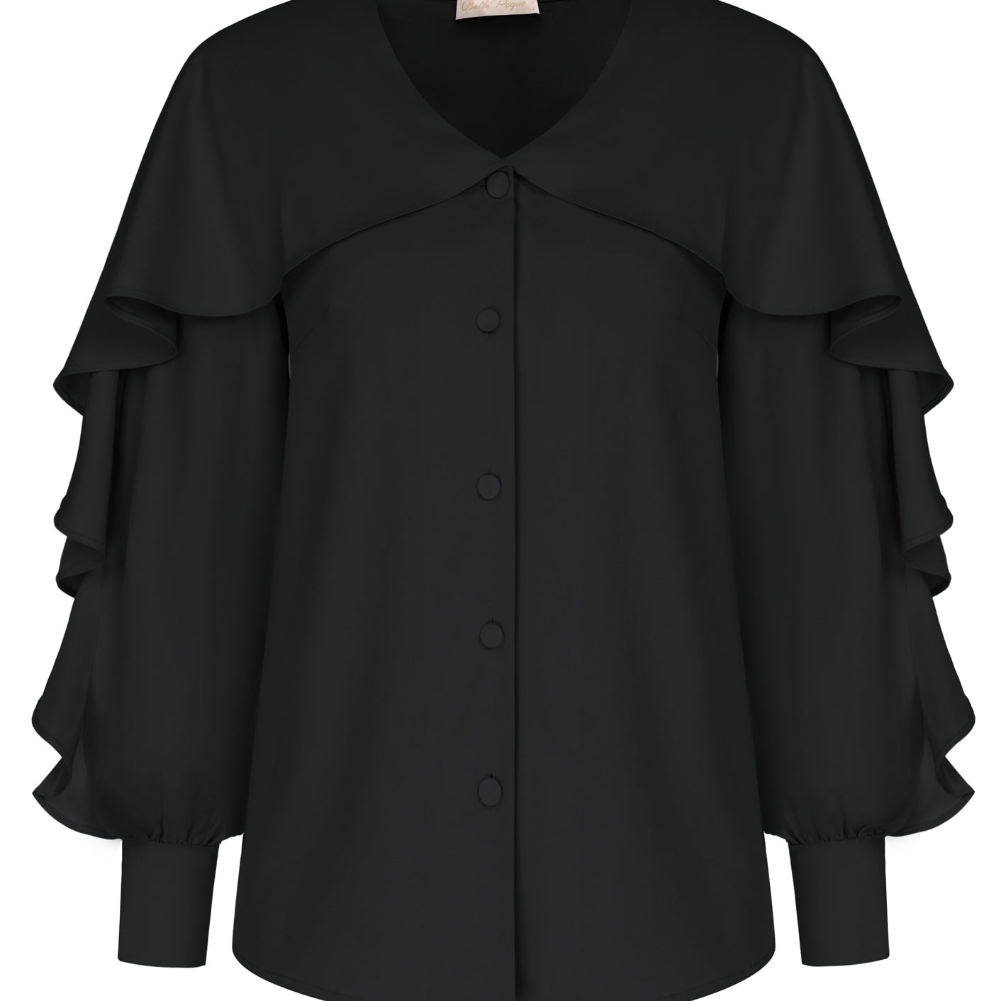 Seckill Offer⌛Ruffle Decorated Shirt Long Sleeve V-Neck Button-up Tops