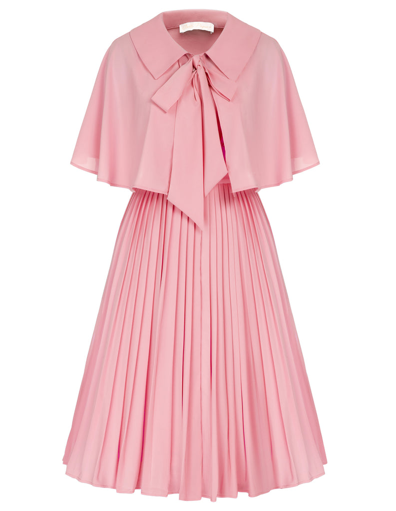 Pleated Dress with Cape Sweetheart Neck