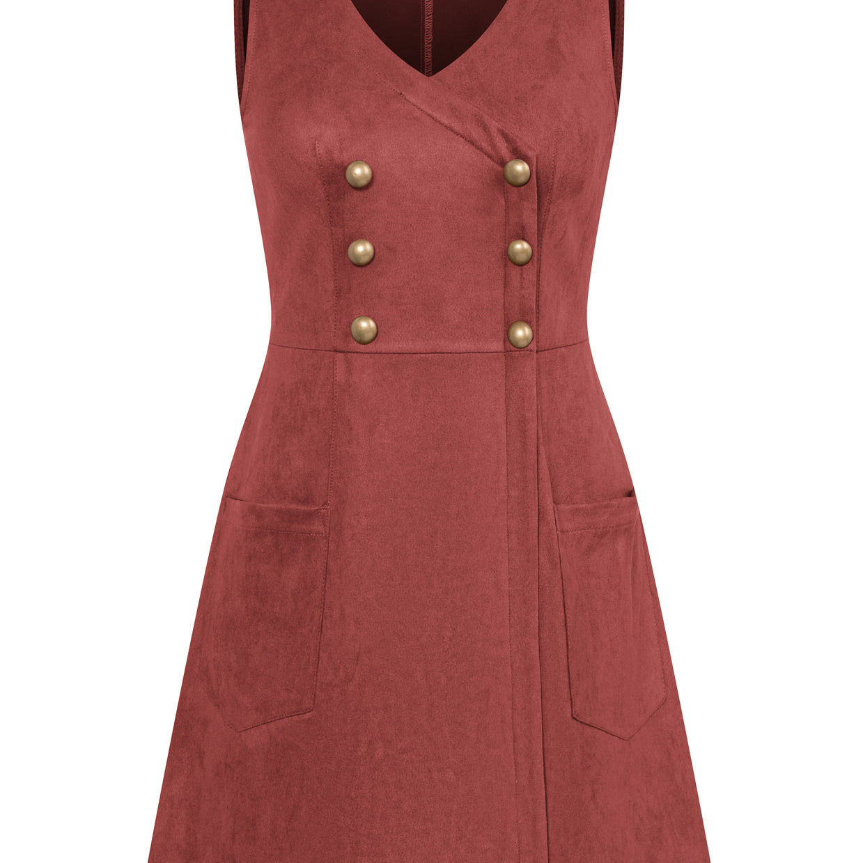 Vintage Faux Suede Dress Sleeveless V-Neck Elastic Waist A-Line Dress