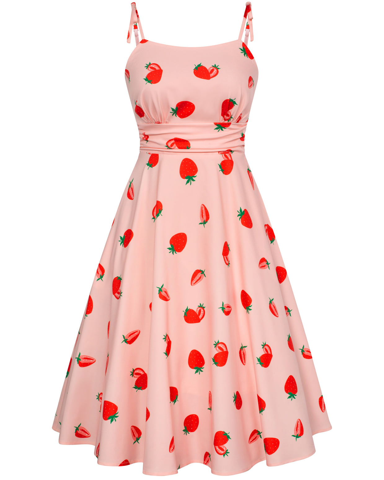 Strawberry Patterns Ruched Bodice Below Knee Dress