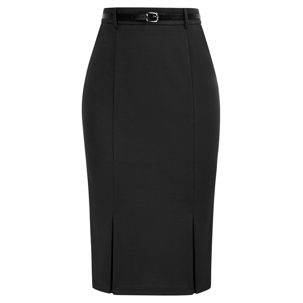 Bodycon Skirt with Belt OL High Waist Knee Length Pencil Skirt