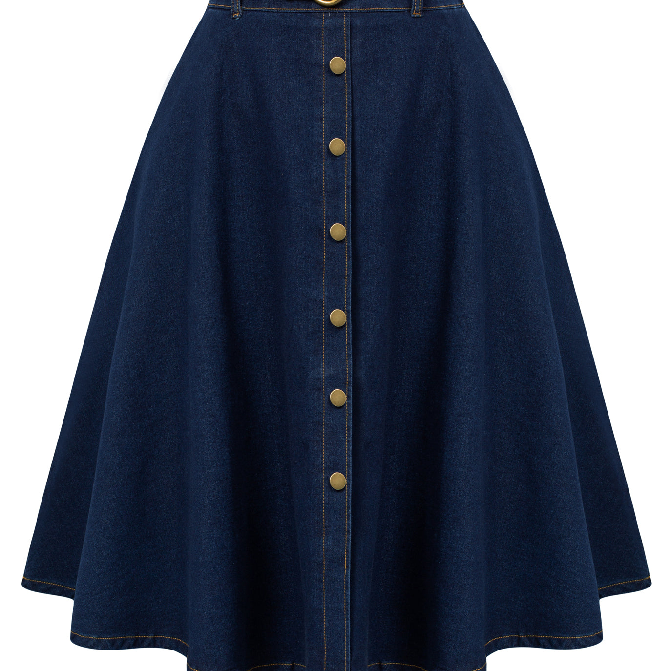 Jean Skirt with Belt Elastic High Waist A-Line Midi Skirt