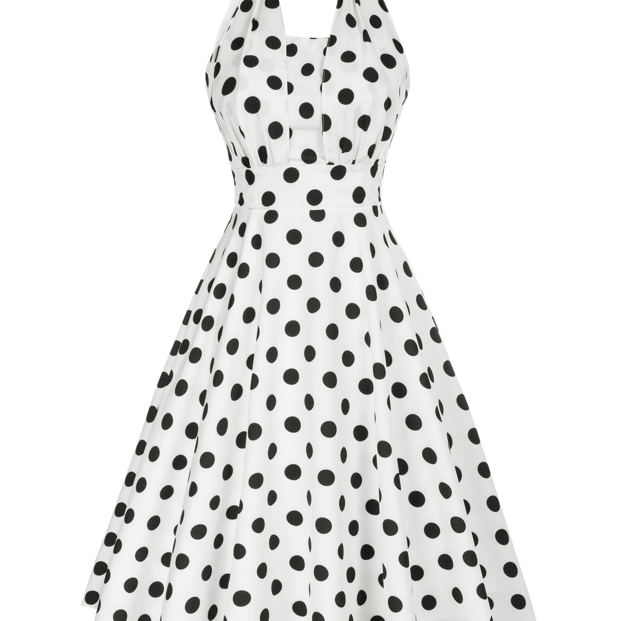 Vintage Polka Dots Halter Dress Backless Defined Waist Above Knee A-Line Dress