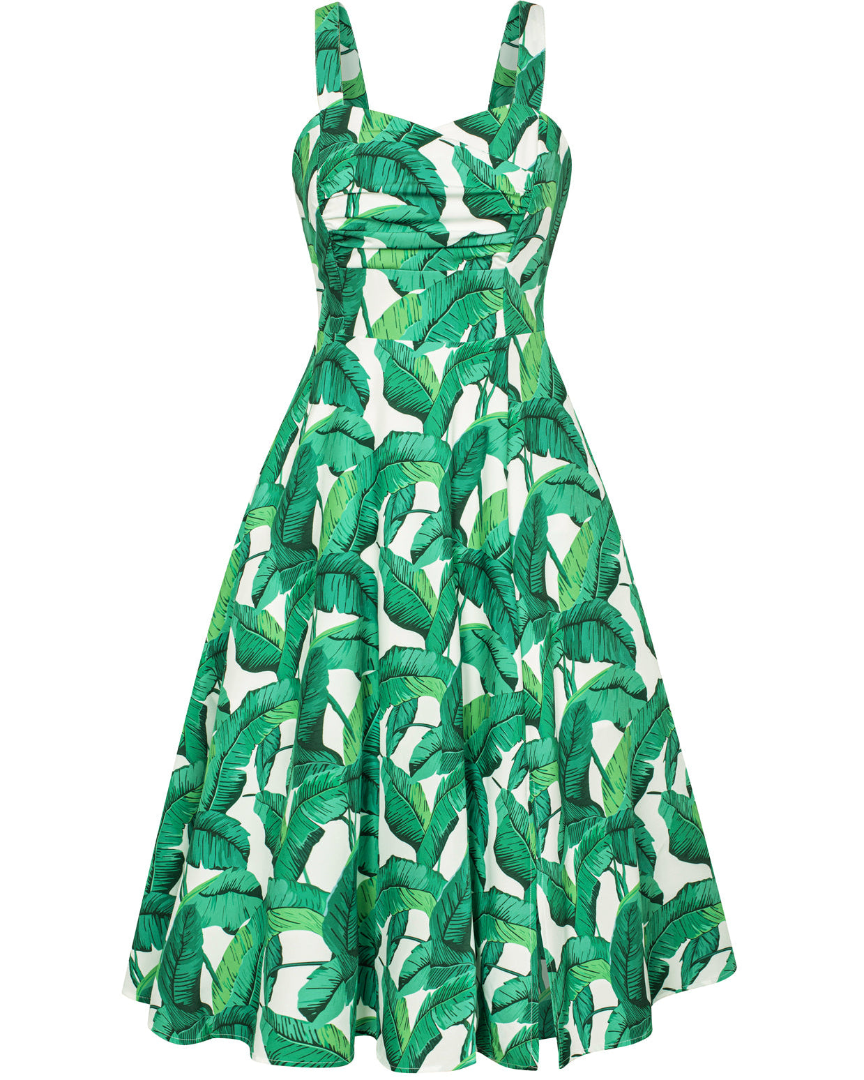Vintage Leaf Patterns Two-Way Defined Waist Dress