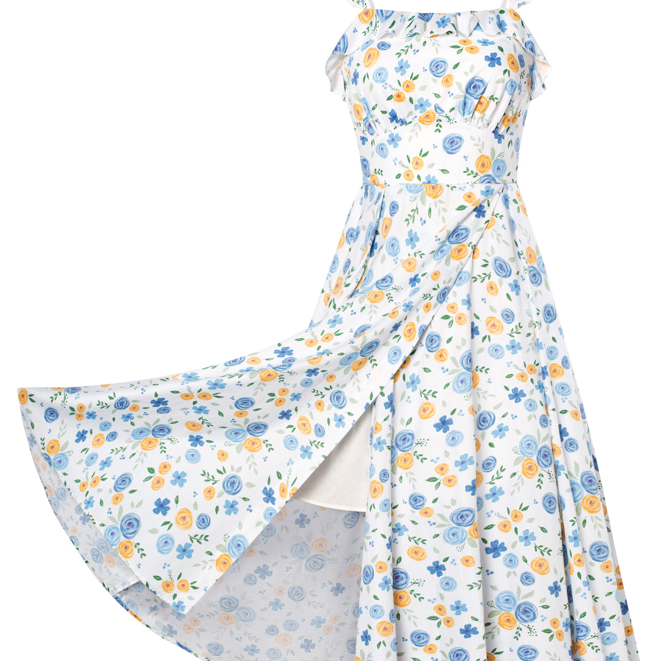 Floral Summer Dresses for Women 2024 Midi Sun Dresses Flowy Spaghetti Strap Dress with Pockets