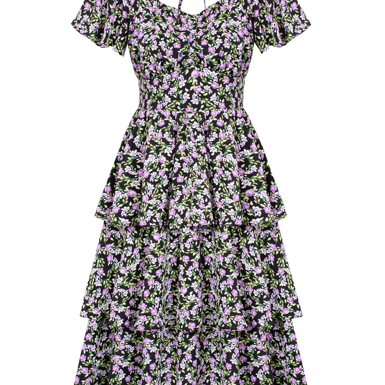 Floral Square Neck Tiered Ruffle Dress 2023 Summer Vintage A-line Swing Midi Dress