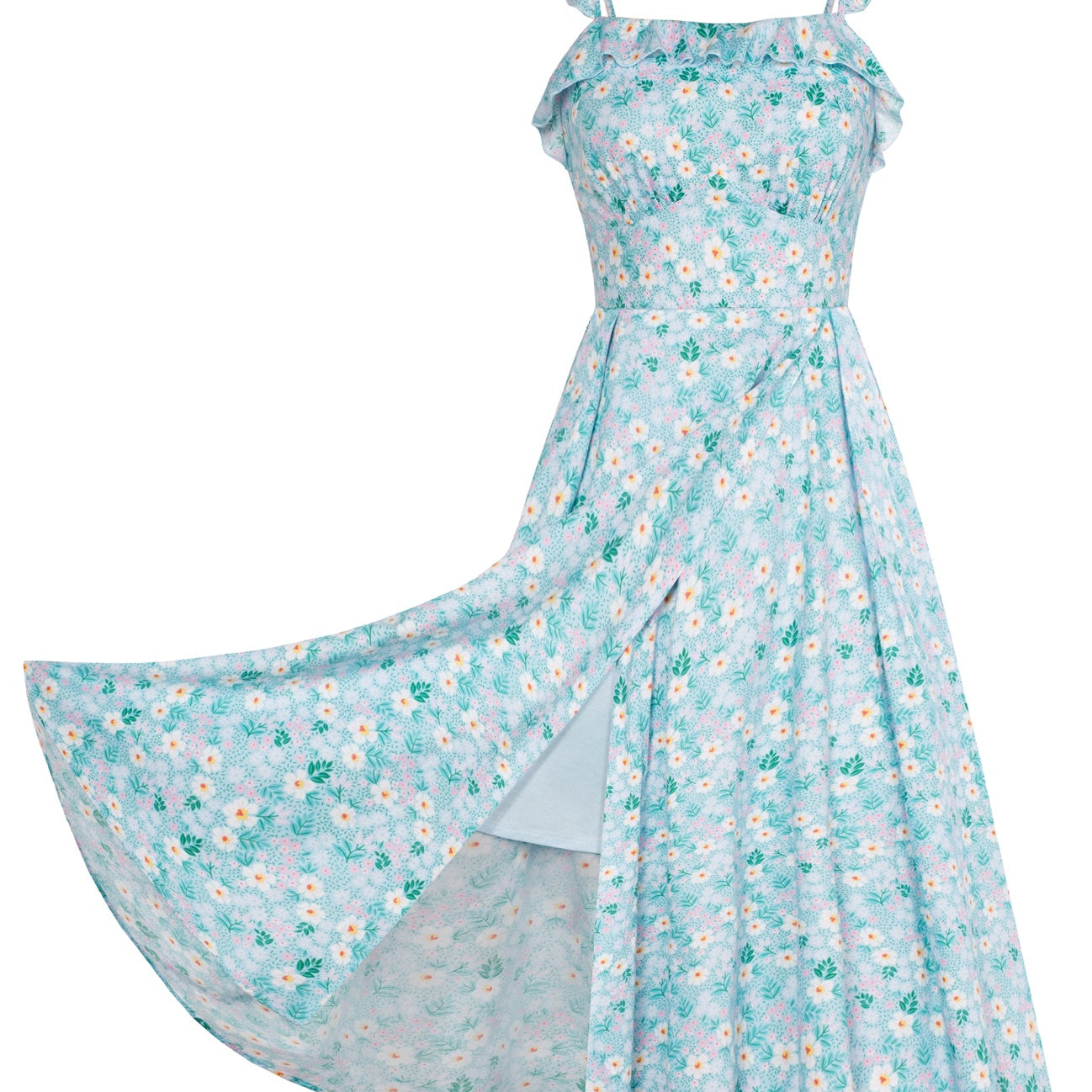 Floral Summer Dresses for Women Midi Sun Dresses Flowy Spaghetti Strap Dress with Pockets