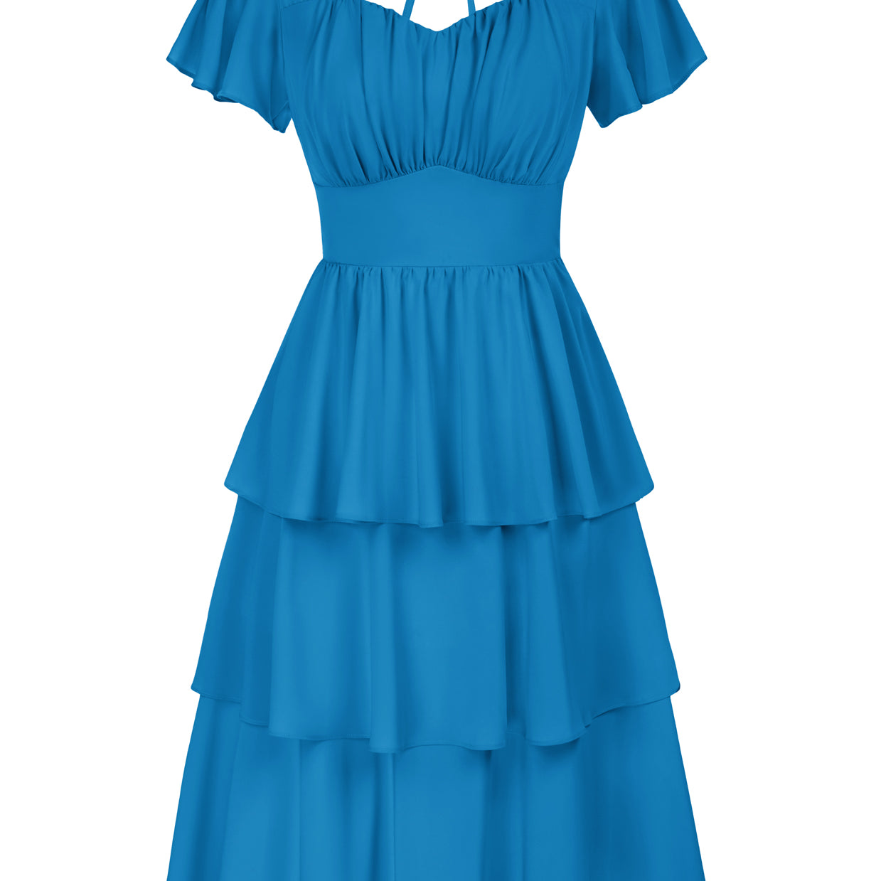 Square Neck Tiered Ruffle Dress 2023 Summer Vintage  A-line Swing Midi Dress
