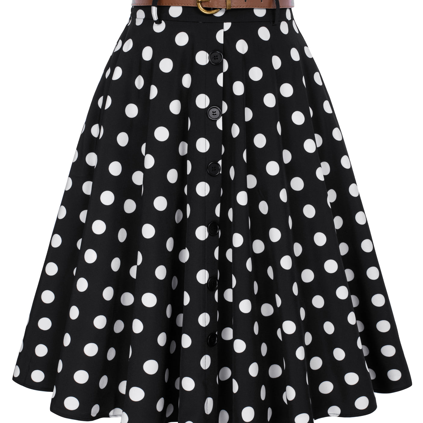 Polka Dots Swing Skirt with Belt Elastic High Waist Buttons Decorated Skirt