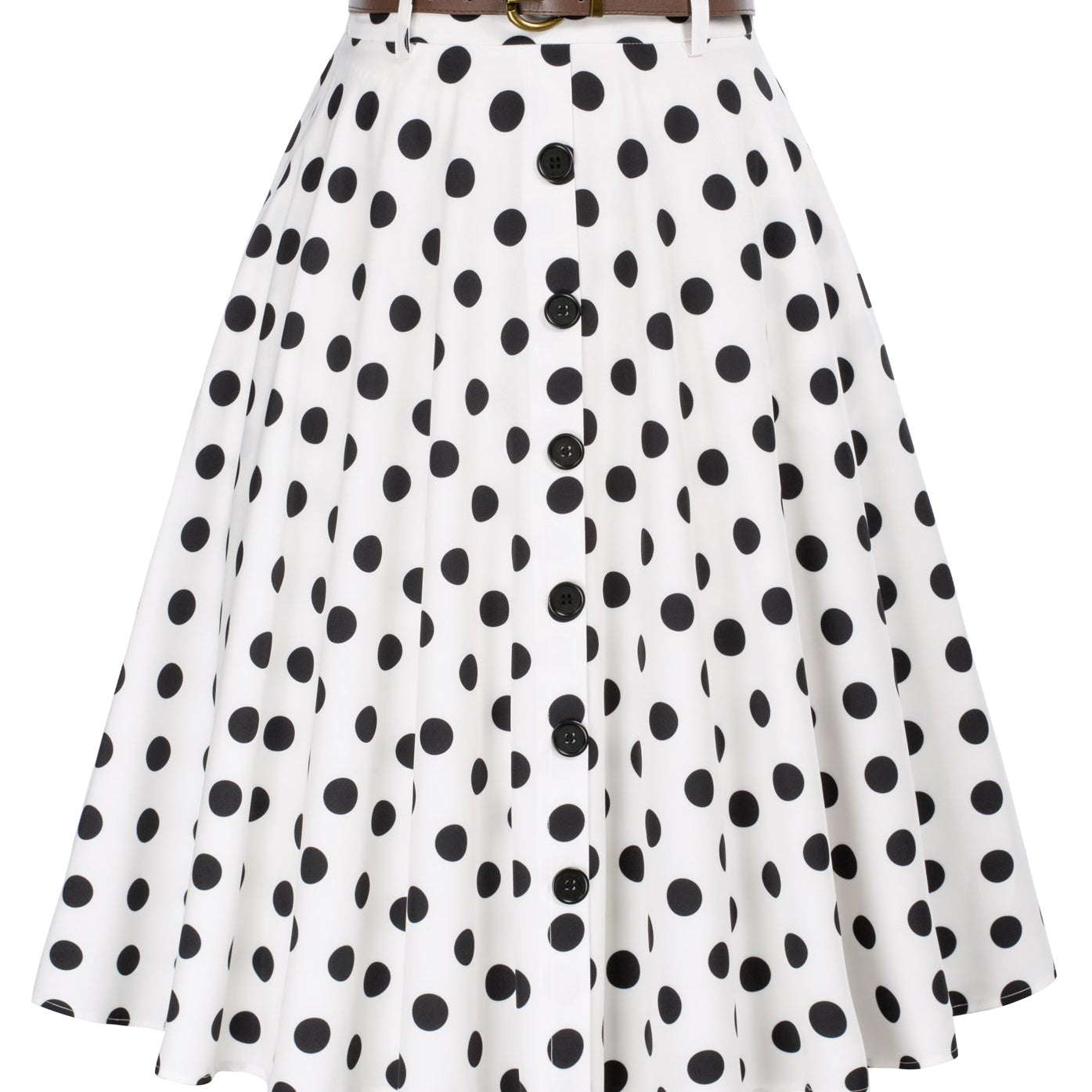 Polka Dots Swing Skirt with Belt Elastic High Waist Buttons Decorated Skirt