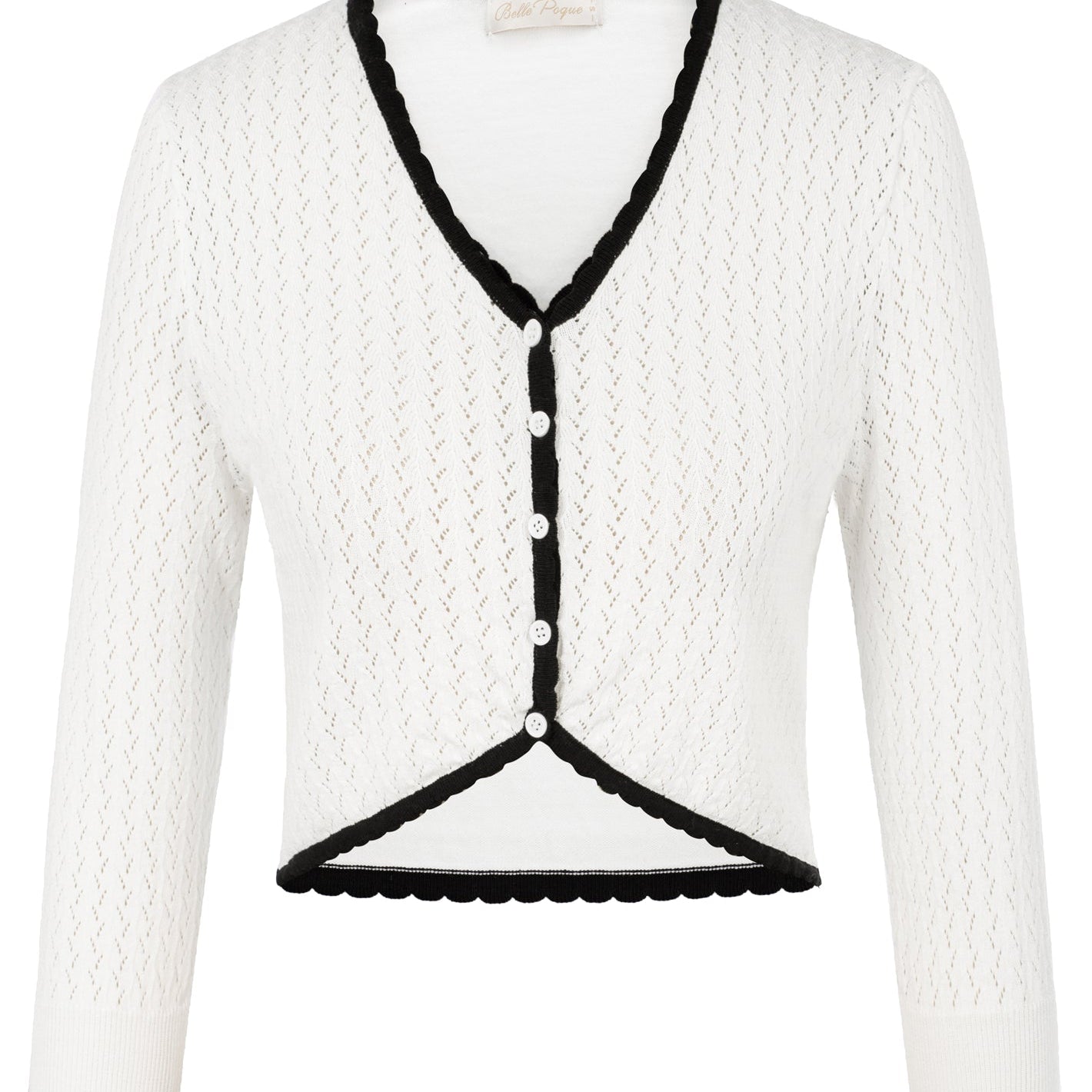Open Front Scalloped Knit Cropped Cardigan