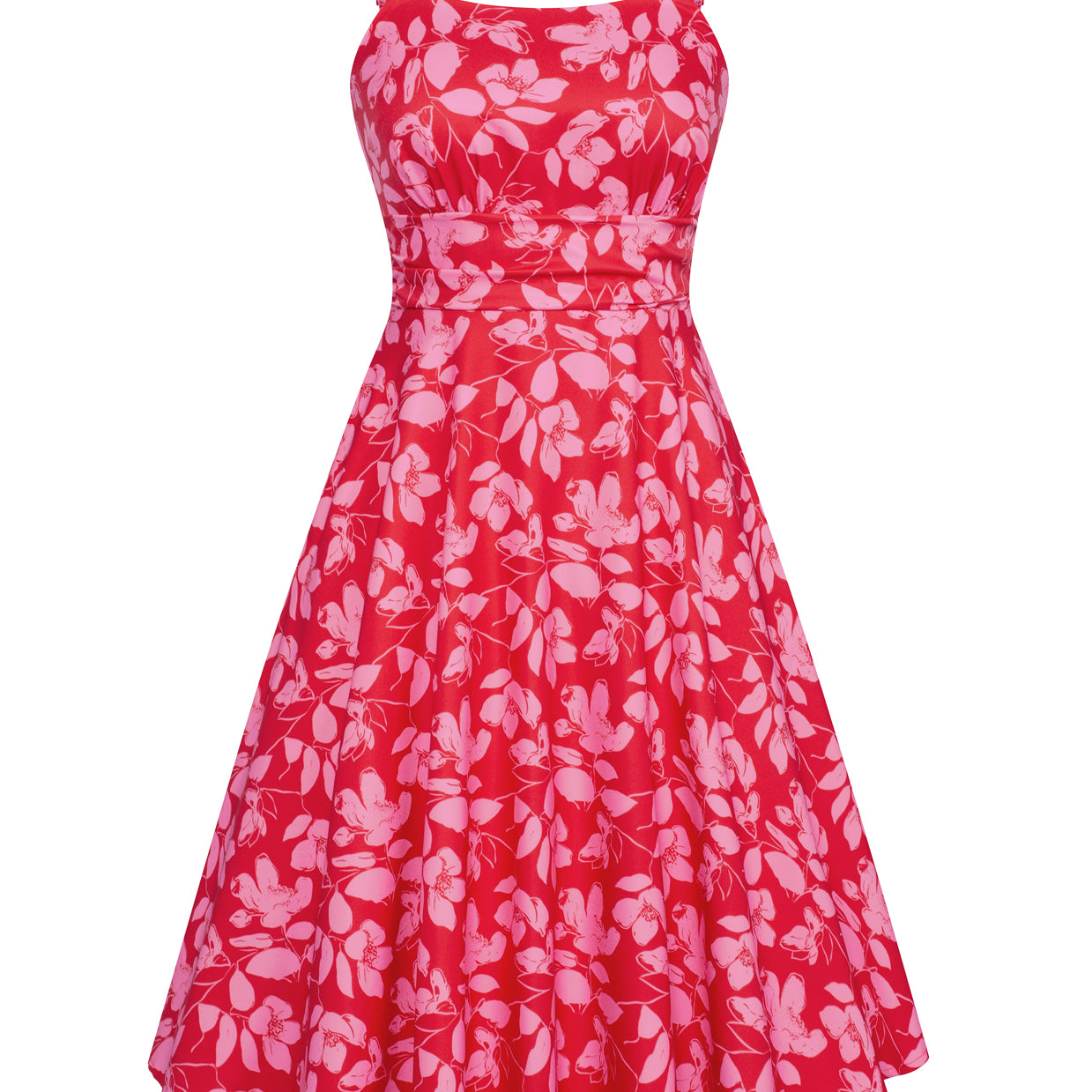 Vintage Floral Pattern Cami Slip Dress Spaghetti Straps Ruched Bodice Below Knee Dress