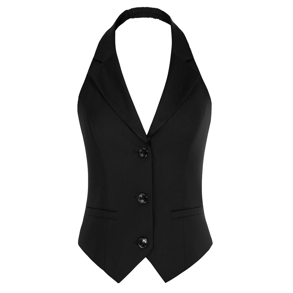 Plaid Style Waistcoat Vest Vintage Halter Lapel Button Down Suit Vest with Pockets