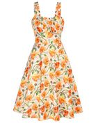 Vintage Floral Printed Defined Waist Dress
