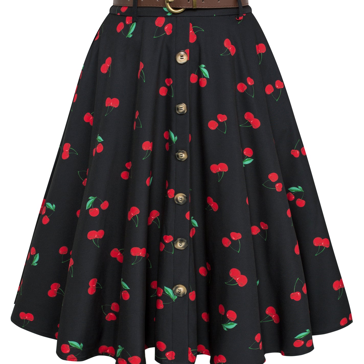 Swing Skirt with Belt Elastic High Waist Buttons Decorated Skirt