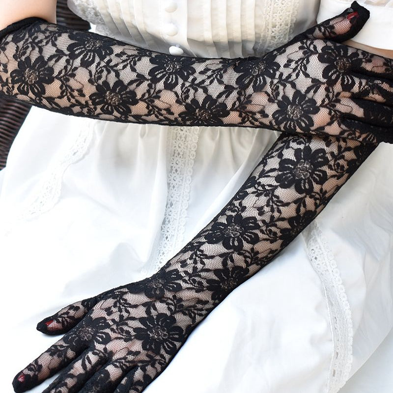 Floral Pattern Retro Lace Gloves For Ladies