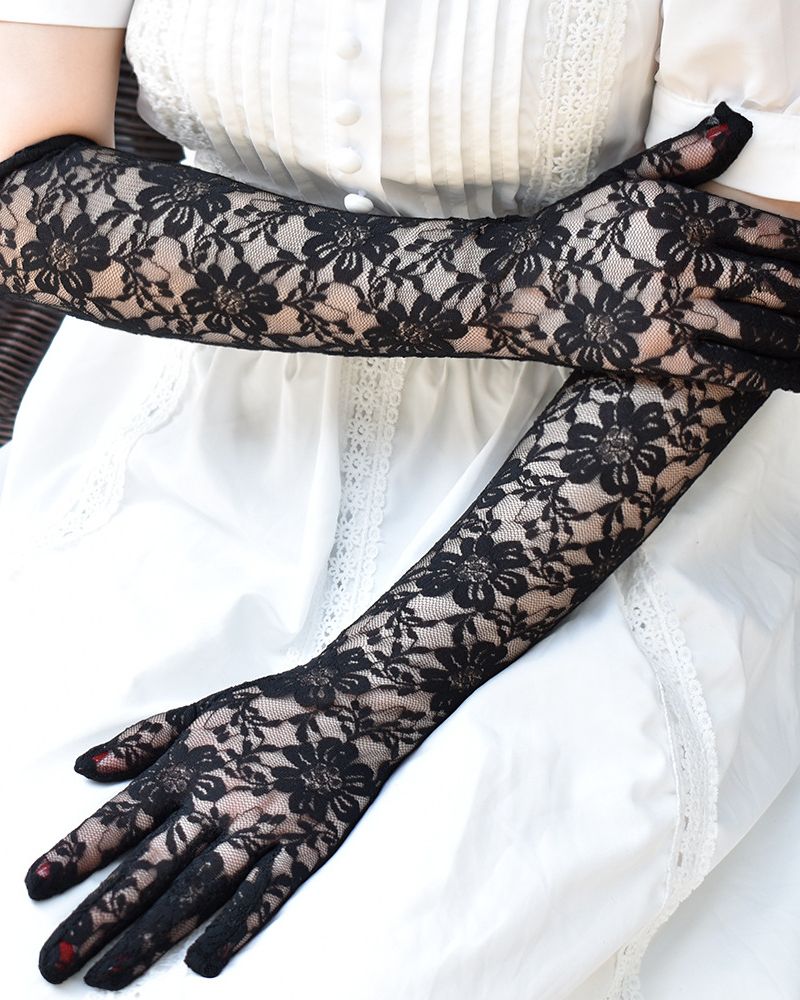 Floral Pattern Retro Lace Gloves For Ladies