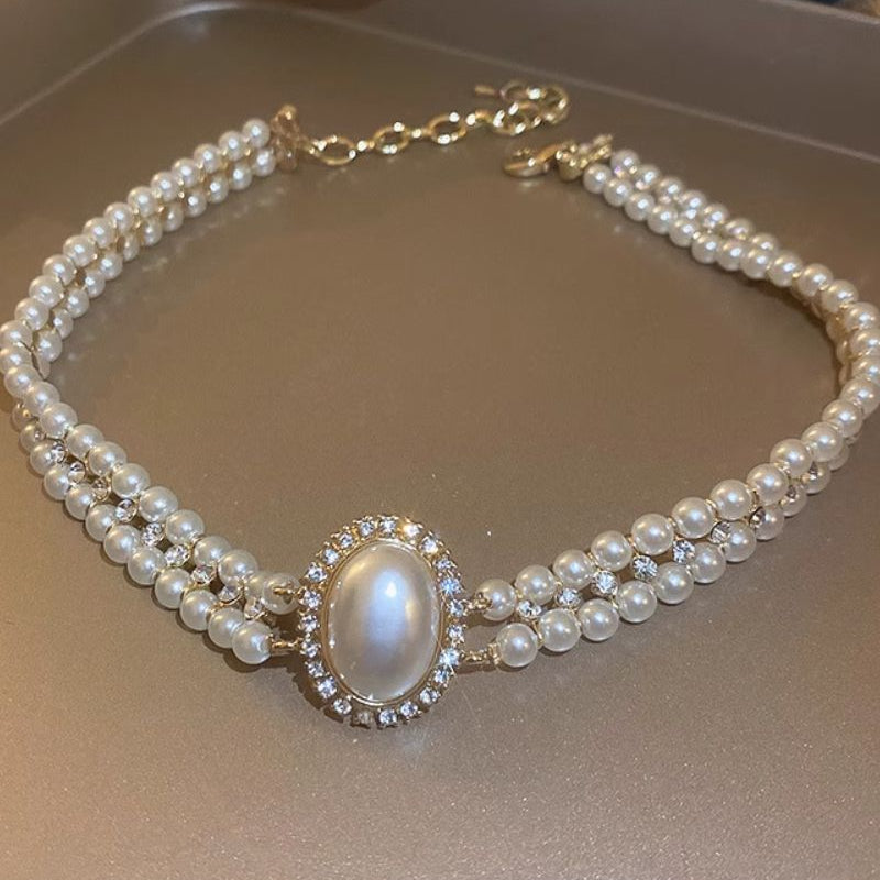 Oval Pearl Temperament Necklace Retro Palace Style Versatile Necklace