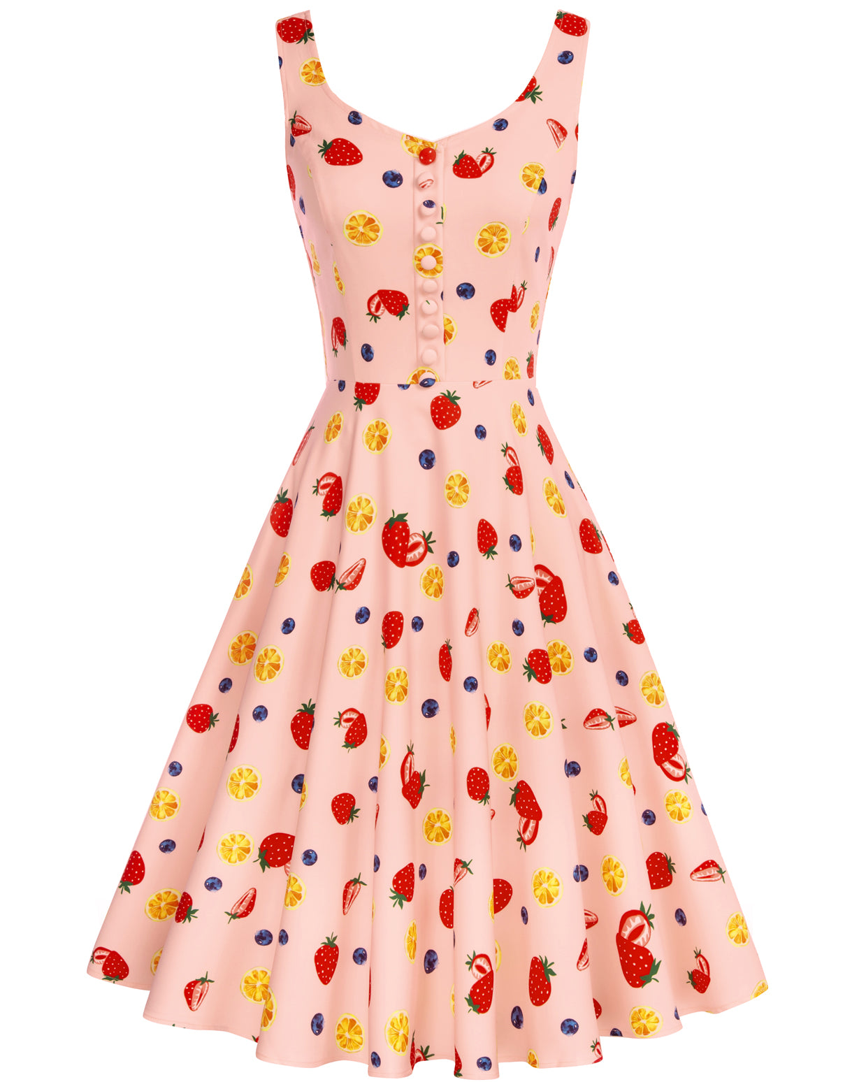 1950s Vintage Sleeveless Fruit Pattern A-Line Dress - Belle Poque Offcial