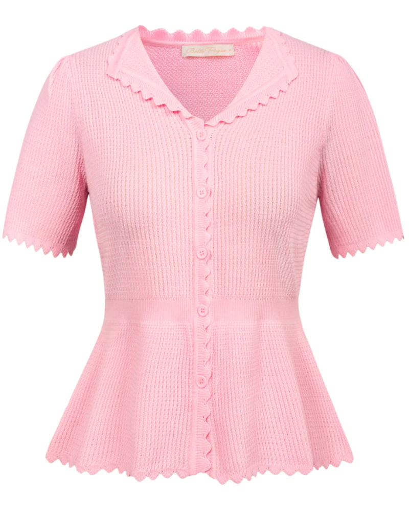Short Sleeve Lapel Button-up Sweater