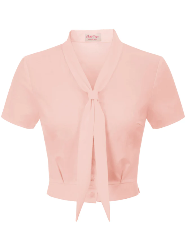 Short Sleeve Roll Style Collar Button Placket Blouse