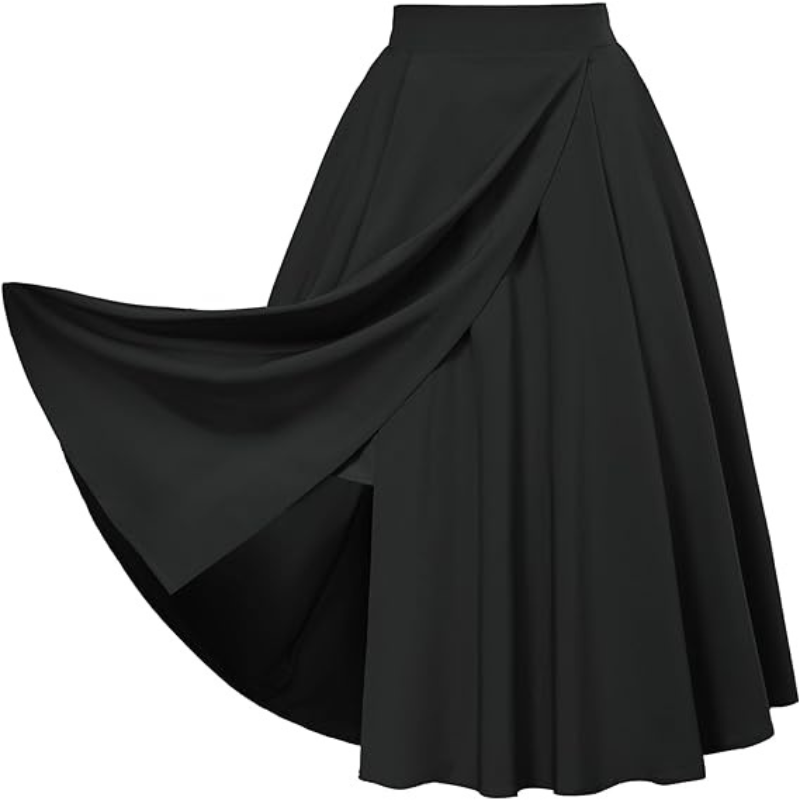 Vintage Skirts with Side Slit High Waisted Midi A-Line Flowy Skirts with Pockets