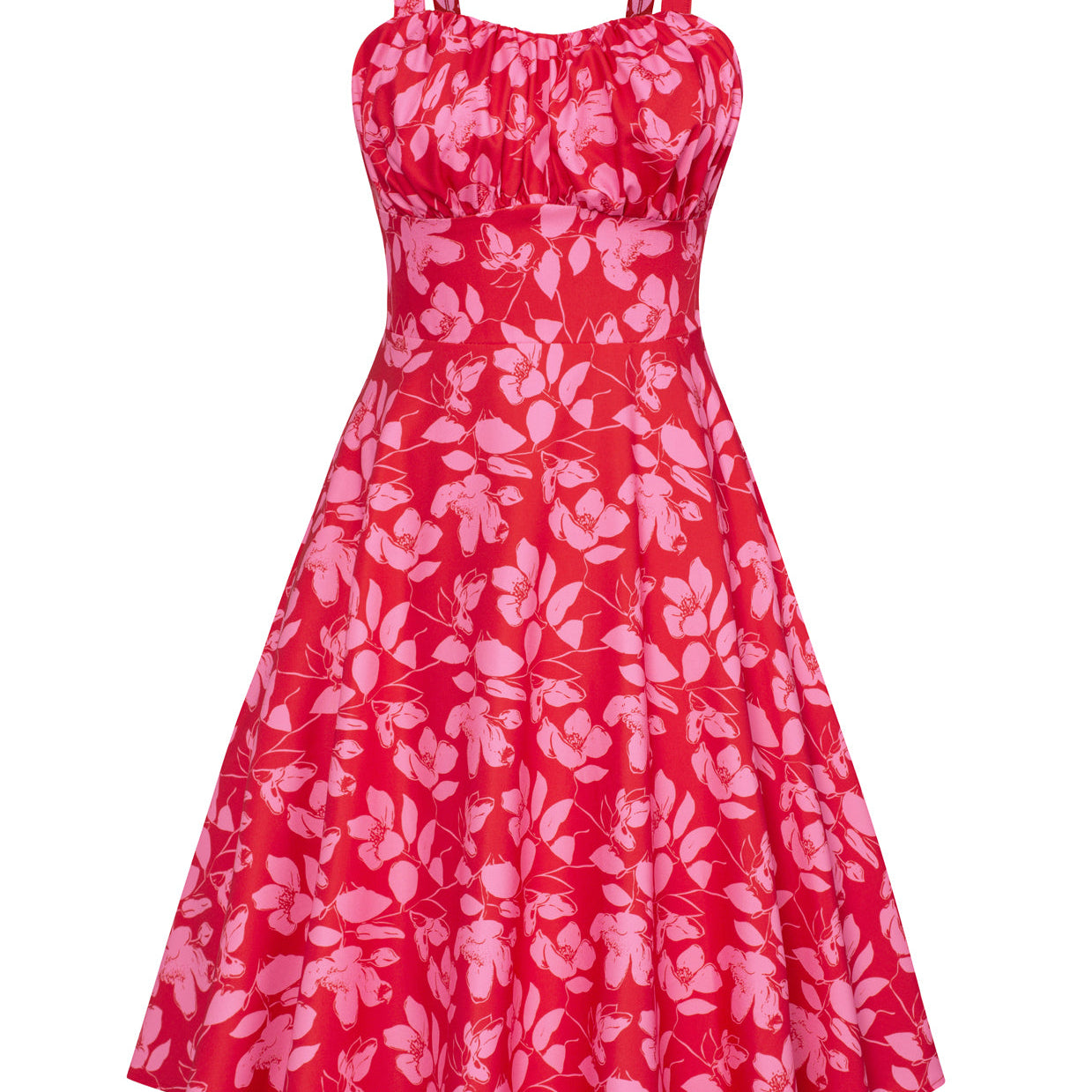 Vintage Leaf Patterns Two-Way Defined Waist Dress Ruched Bodice Flared A-Line Dress