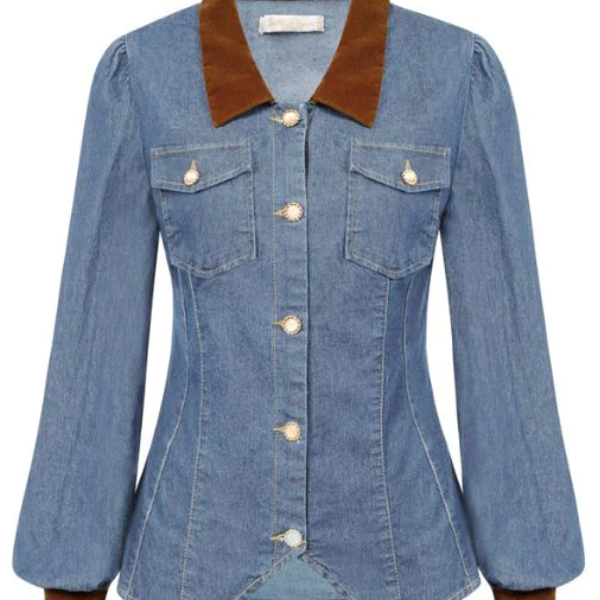 Lightweight Denim Shirt Vintage Long Sleeve Button Down Collared Distressed Jean Jacket Blouse Tops