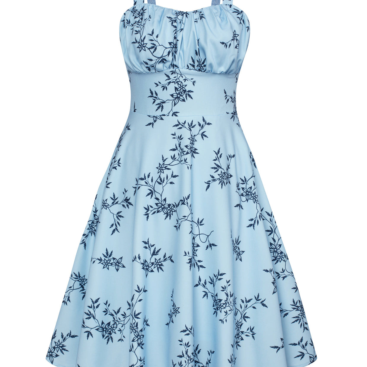 Vintage Leaf Patterns Two-Way Defined Waist Dress Ruched Bodice Flared A-Line Dress