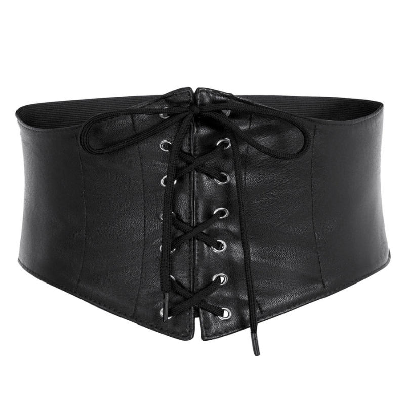 Lace-up Polyurethane Leather Waistband Ladies Stretchy Waist Belt