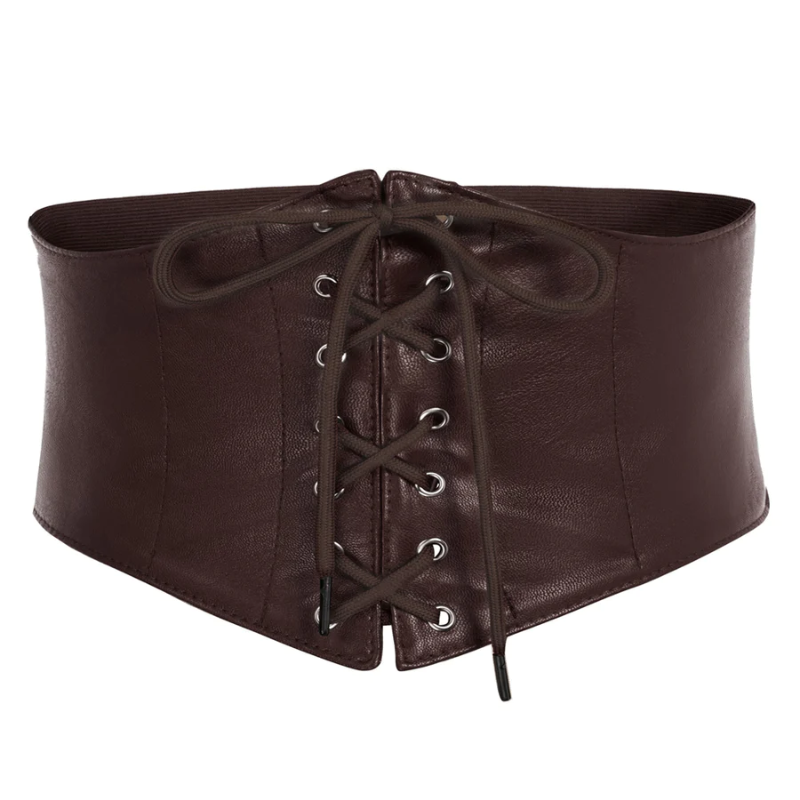 Lace-up Polyurethane Leather Waistband Ladies Stretchy Waist Belt
