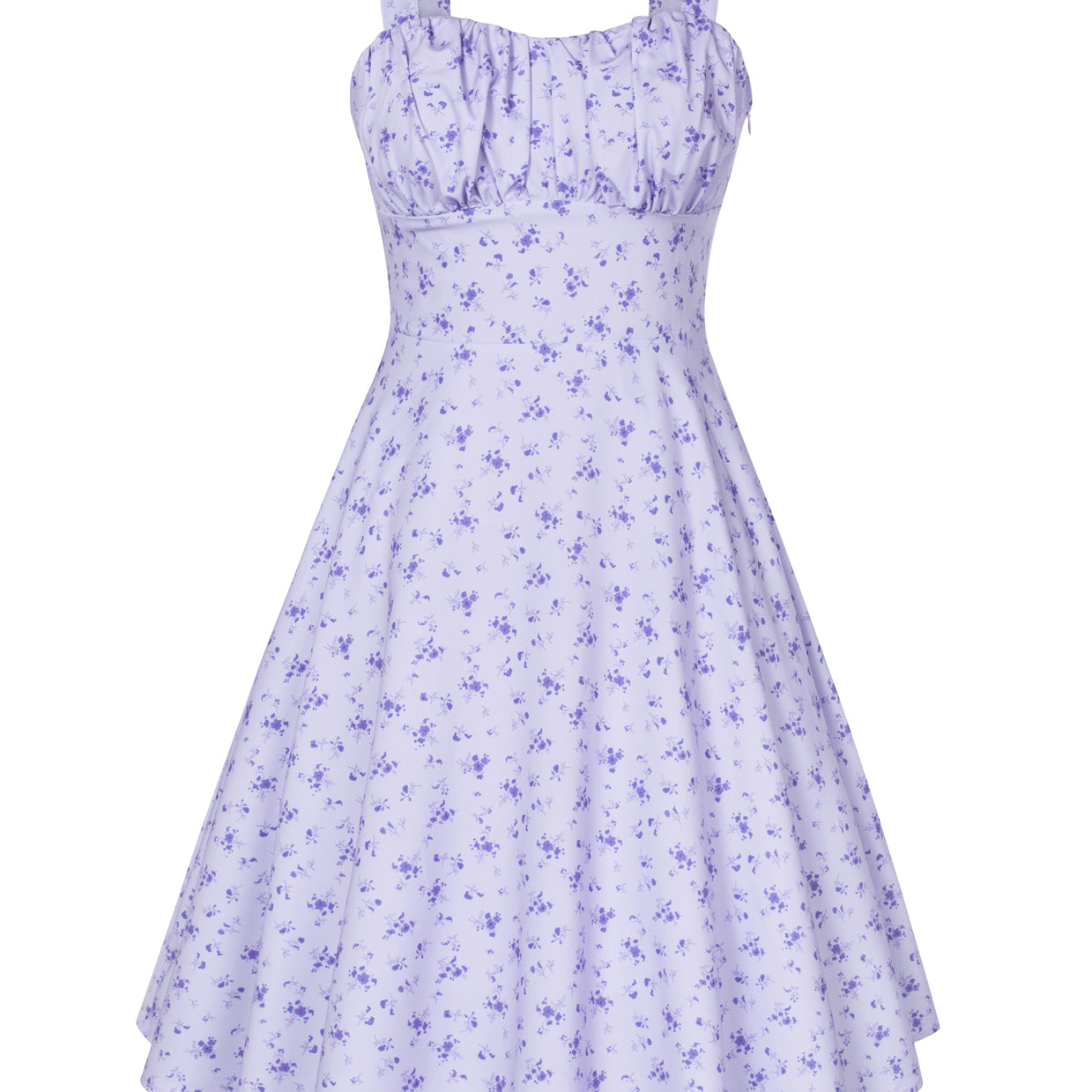 Vintage Floral Printed Defined Waist Dress Ruched Bodice Flared A-Line Dress
