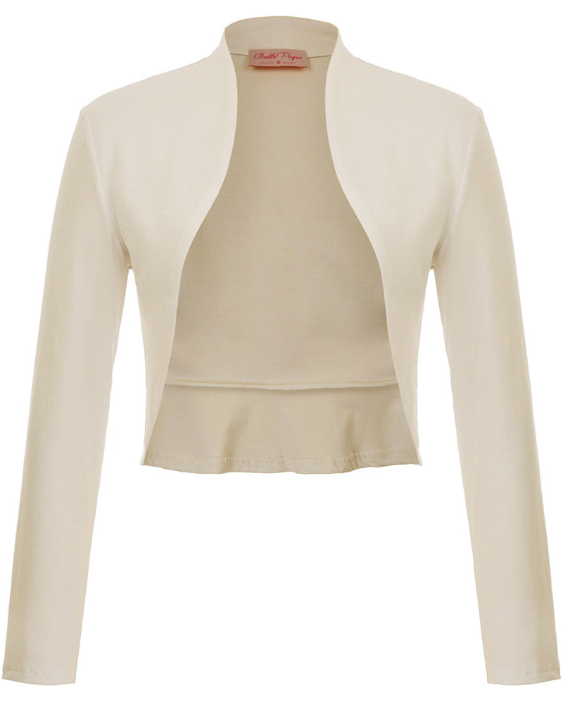 Women's Vintage Long Sleeve Open Front Ruffled Hem Cotton Bolero Shrug - Belle Poque Offcial