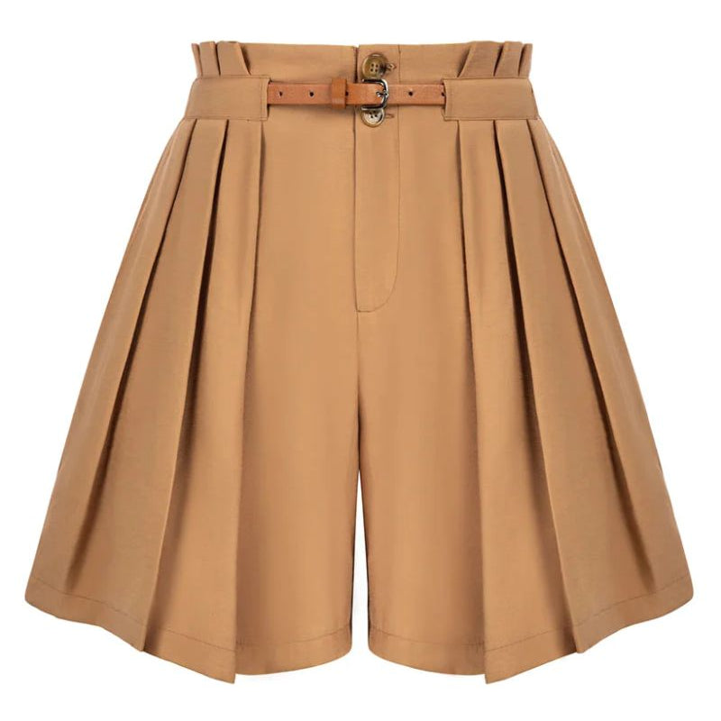 Seckill Offer⌛Wide Leg Shorts with Belt High Waist Pleated Front Shorts