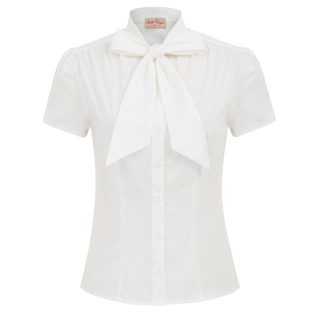 Solid Color Short Sleeve Bow-Knot Decorated Shirt
