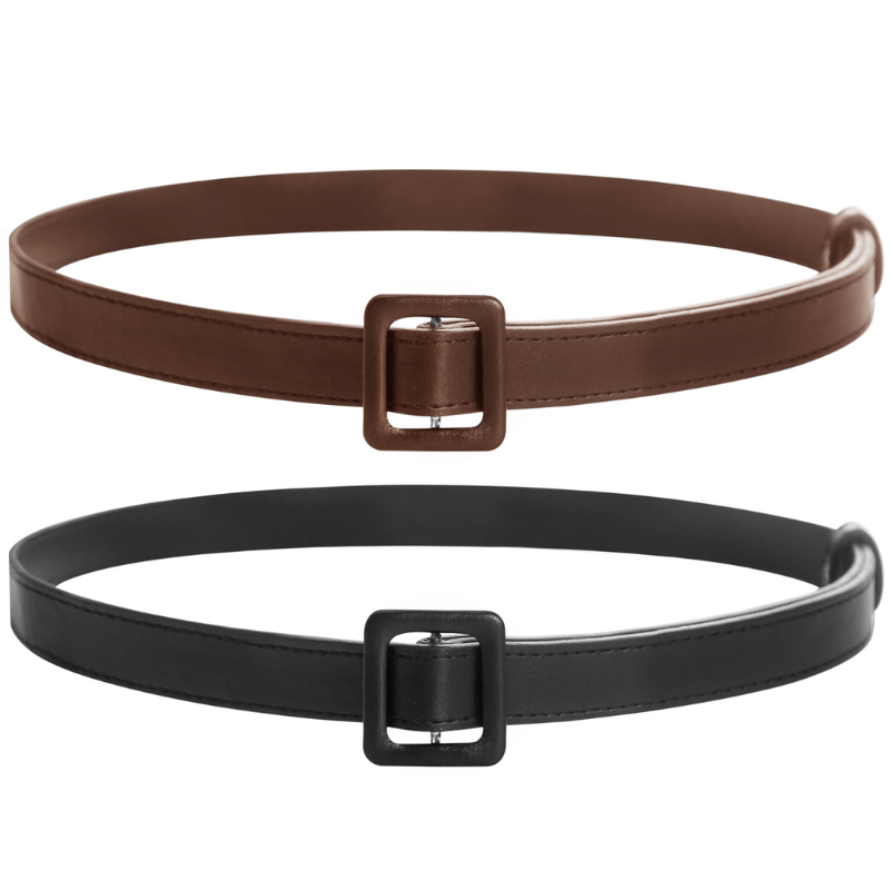 Retro Basic Waist 2pcs-Pack Belt Metal Buckle Polyurethane Leather Belt