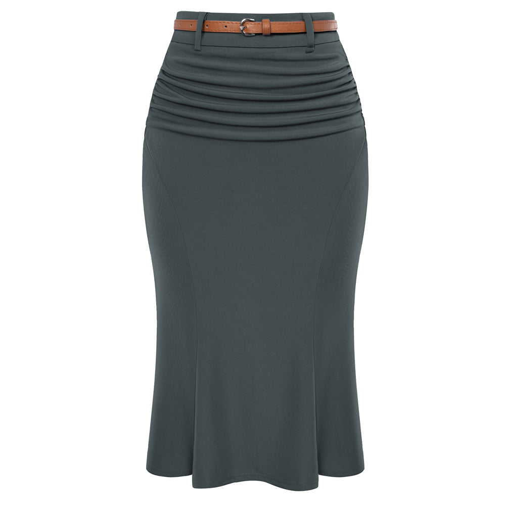 Bodycon Pencil Skirt with Belt Knee Length Vintage Work Business Skirts