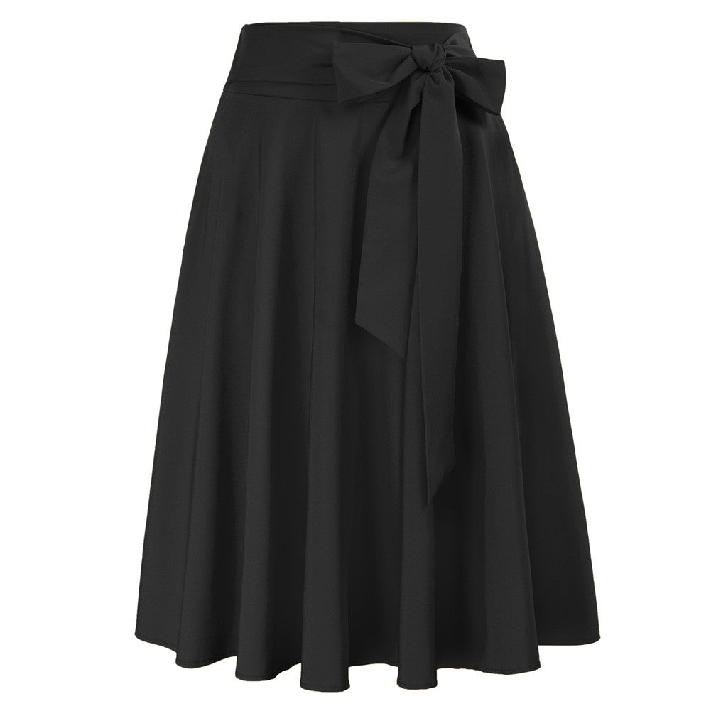 Floral Patterns Women's High Waist Bow Decorated A-Line Pockets Skirt