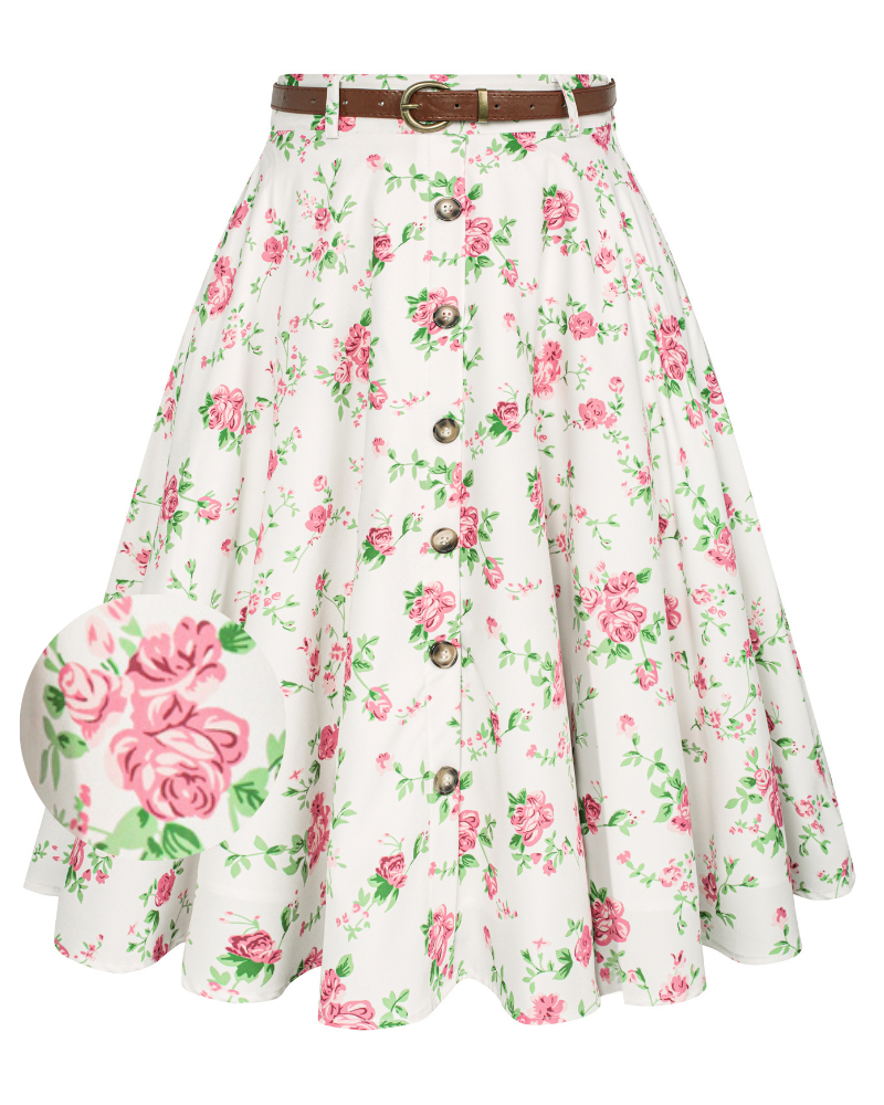 Swing Skirt Floral Patterns with Belt