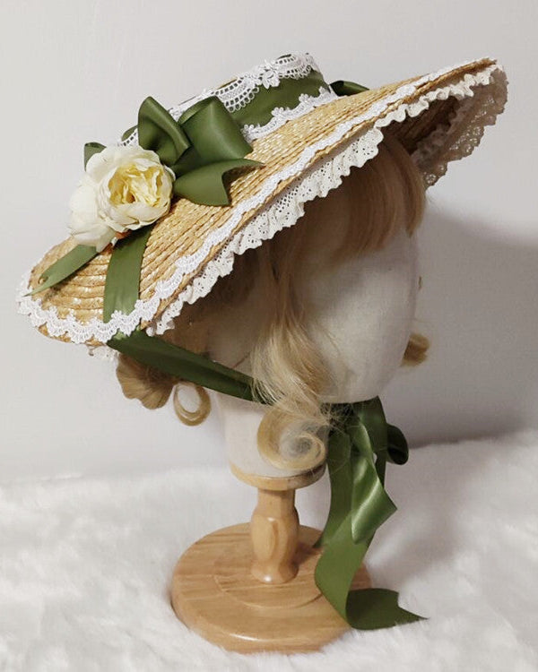 Retro Elegant Floral Flat Hat Tea Party Straw Hat