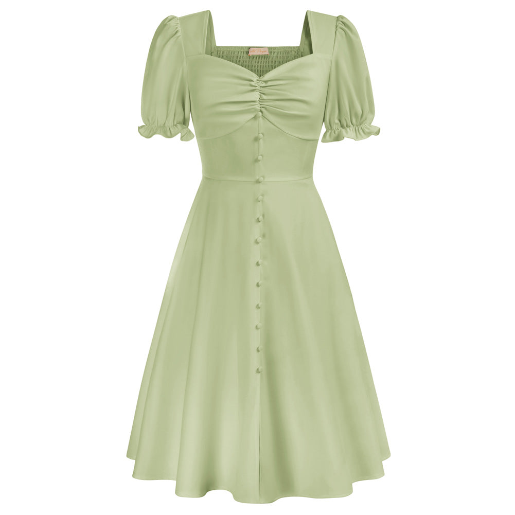 Vintage Solid Color Front Slit Dress